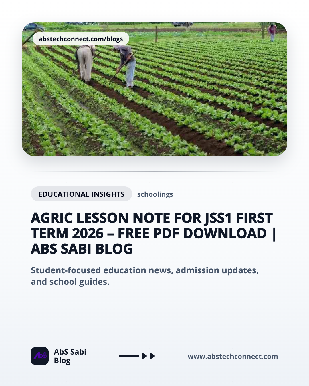 Agric Lesson Note for JSS1 First Term 2026 – Free PDF Download