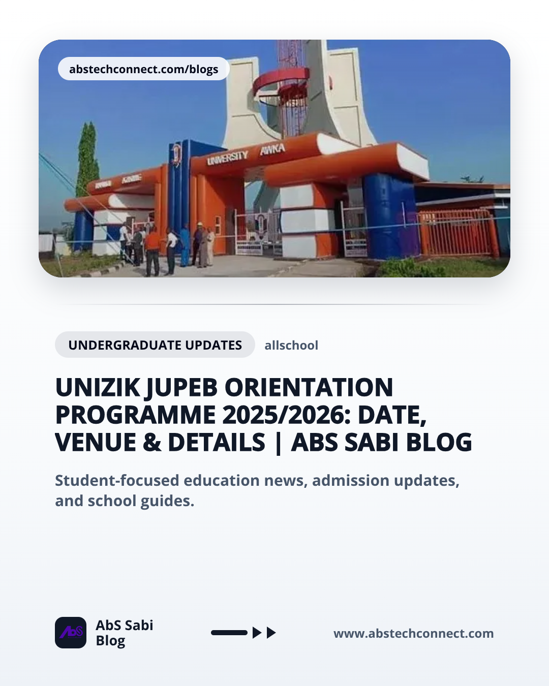 UNIZIK JUPEB Orientation Programme 2025/2026: Date, Venue & Details