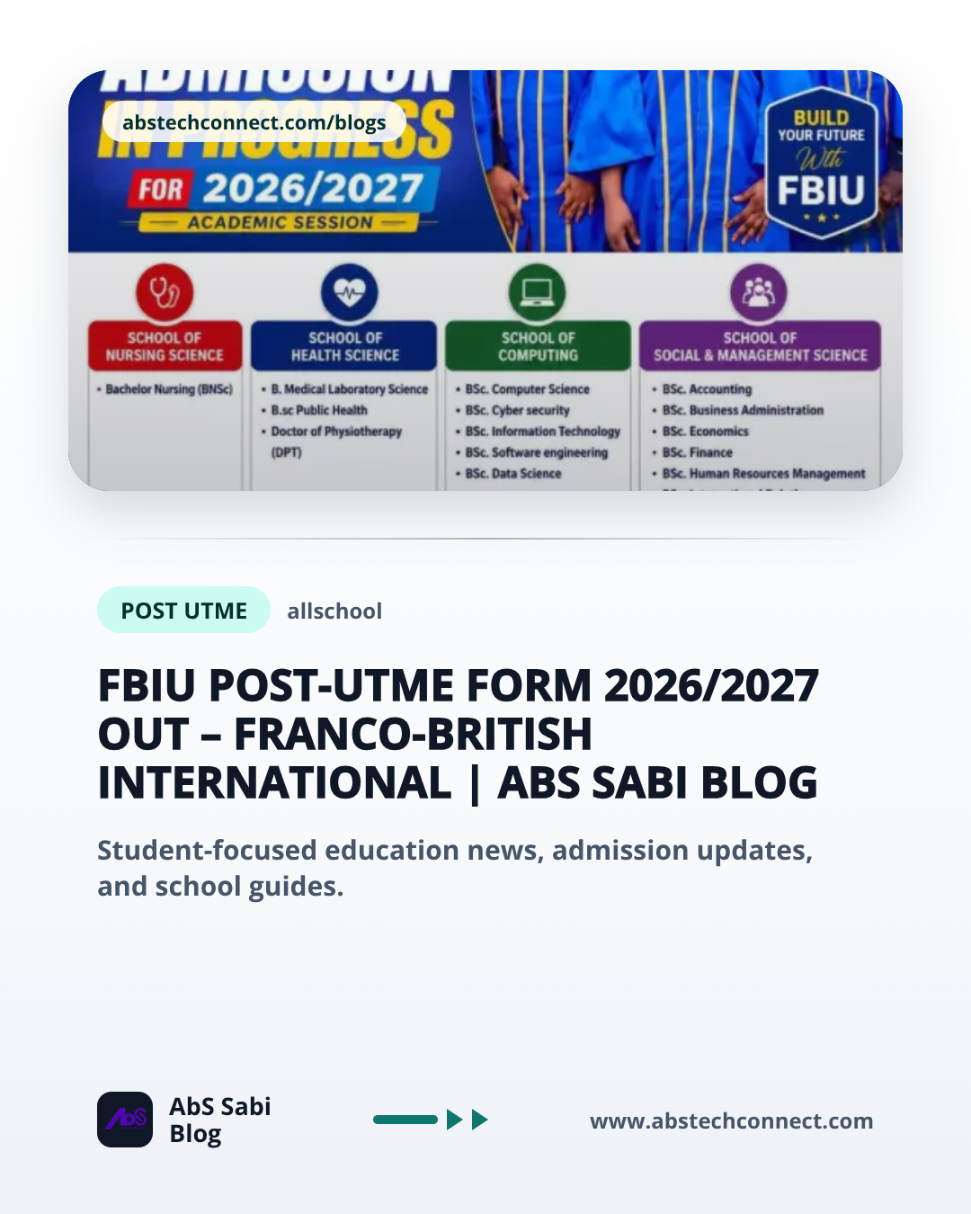 FBIU Post-UTME Form 2026/2027 Out – Franco-British International