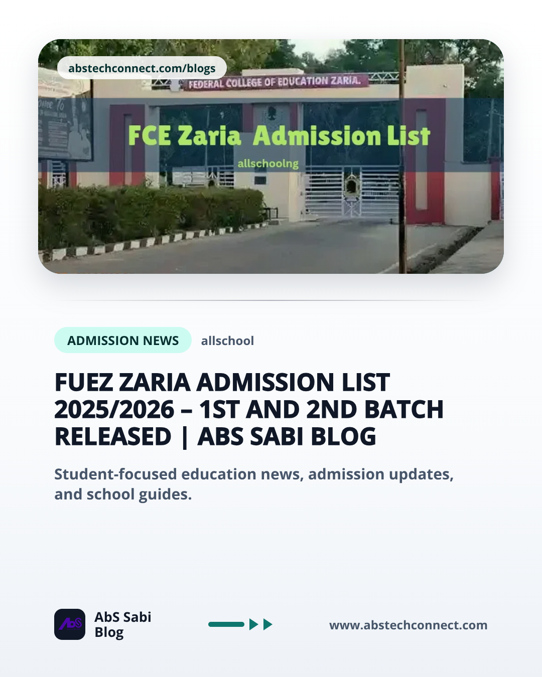 FUEZ Zaria Admission List 2025/2026 – 1st and 2nd Batch Released