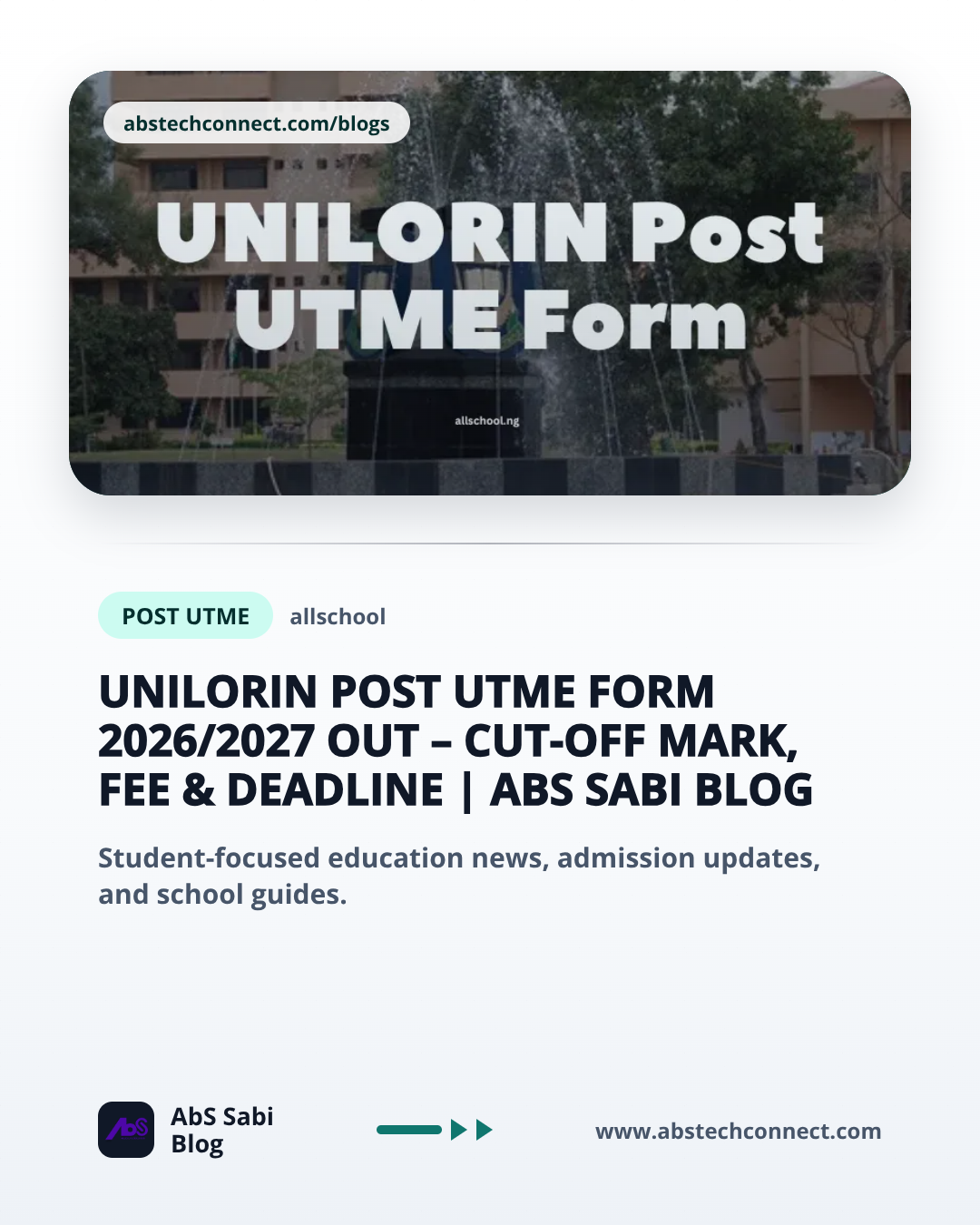 UNILORIN Post UTME Form 2026/2027 Out – Cut-Off Mark, Fee & Deadline