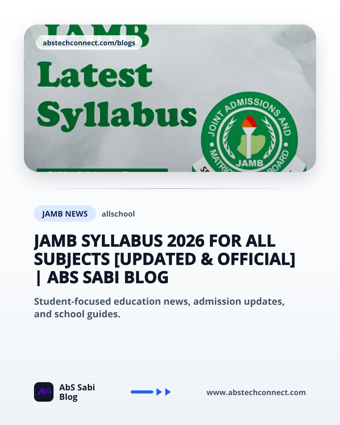 JAMB Syllabus 2026 for All Subjects [Updated & Official]