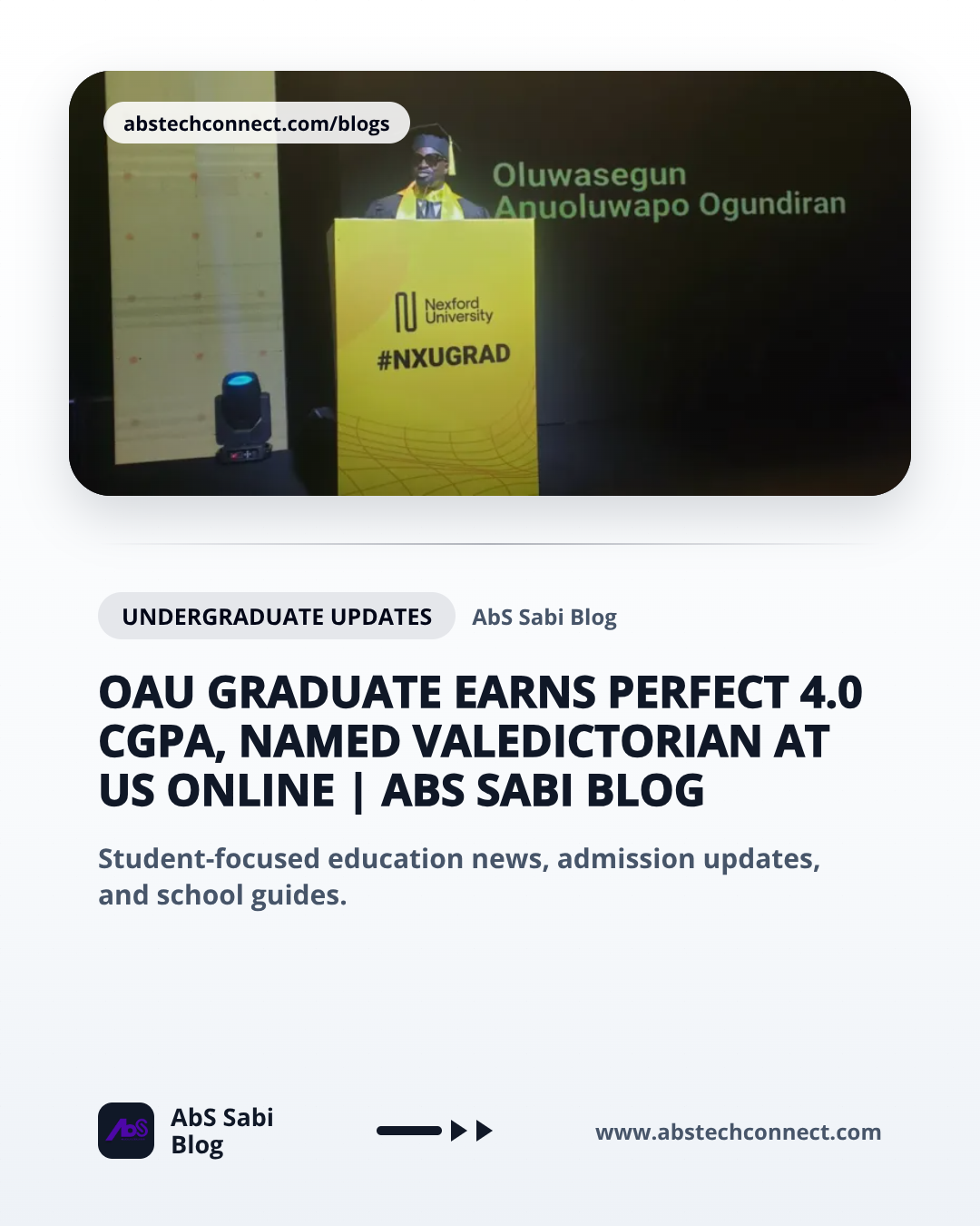 OAU Graduate Earns Perfect 4.0 CGPA, Named Valedictorian at US Online
