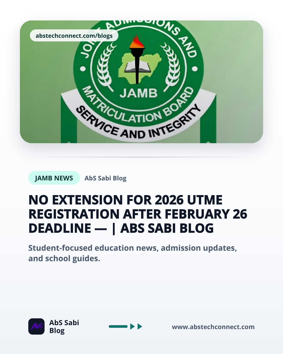 No Extension for 2026 UTME Registration After February 26 Deadline —