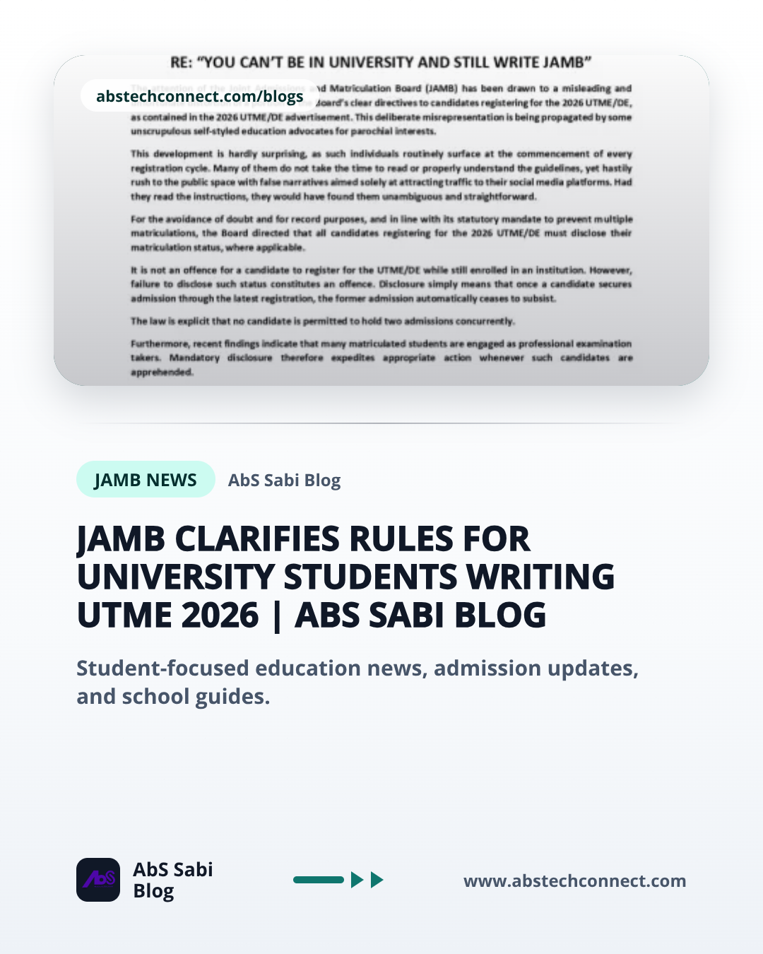 JAMB Clarifies Rules for University Students Writing UTME 2026