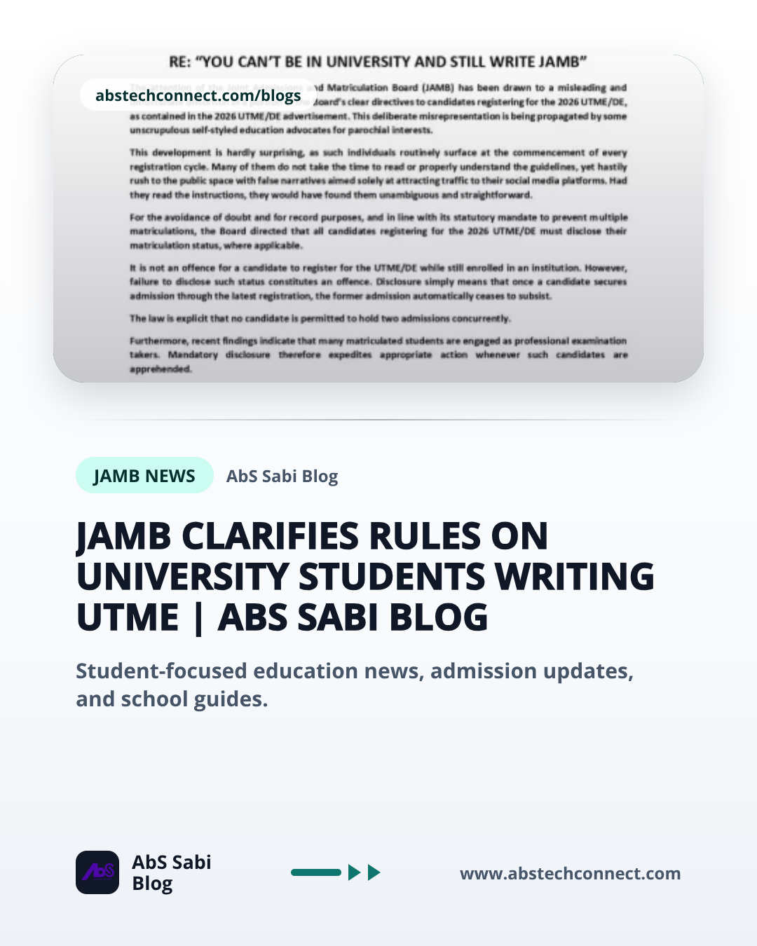 JAMB Clarifies Rules on University Students Writing UTME