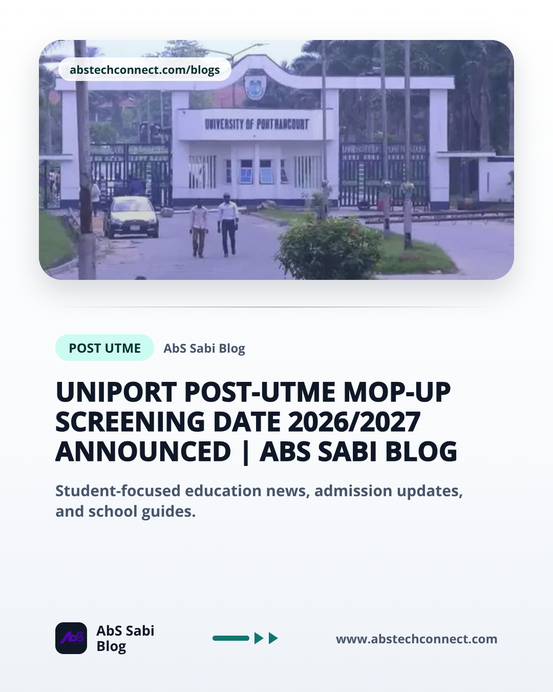 UNIPORT Post-UTME Mop-Up Screening Date 2026/2027 Announced