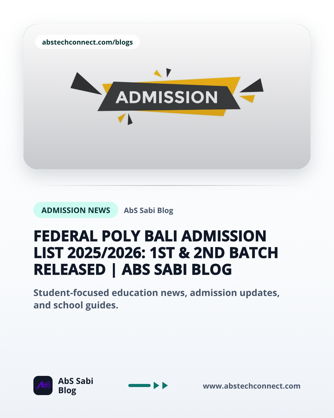 Federal Poly Bali Admission List 2025/2026: 1st & 2nd Batch Released