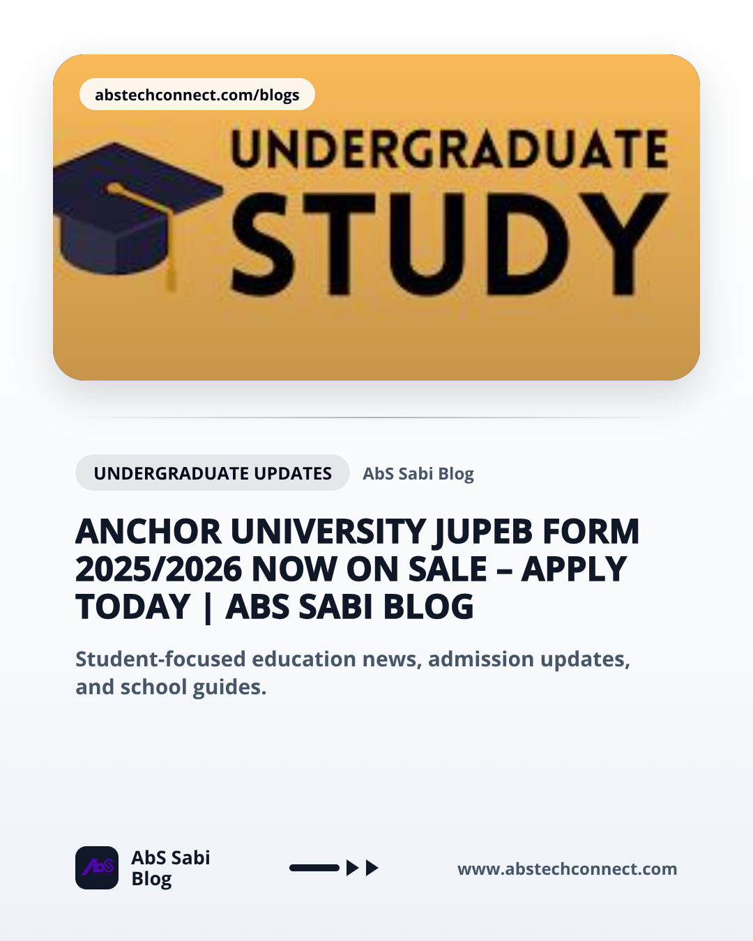 Anchor University JUPEB Form 2025/2026 Now on Sale – Apply Today