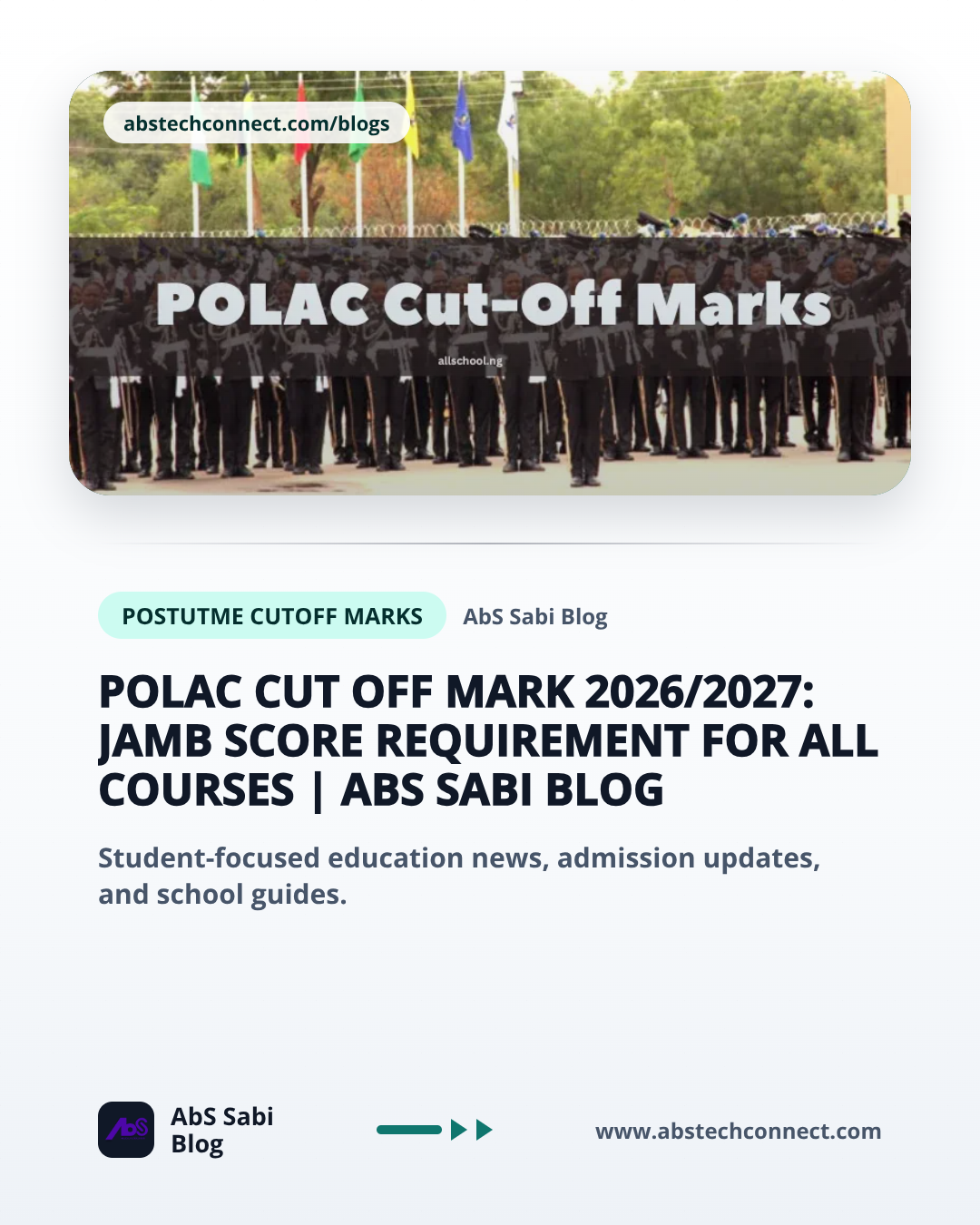 POLAC Cut Off Mark 2026/2027: JAMB Score Requirement for All Courses