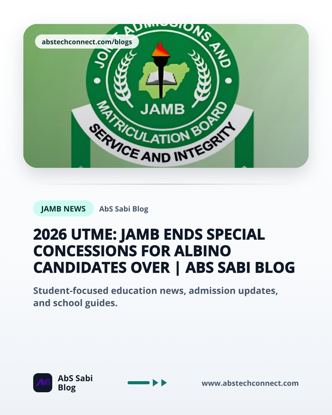 2026 UTME: JAMB Ends Special Concessions for Albino Candidates Over