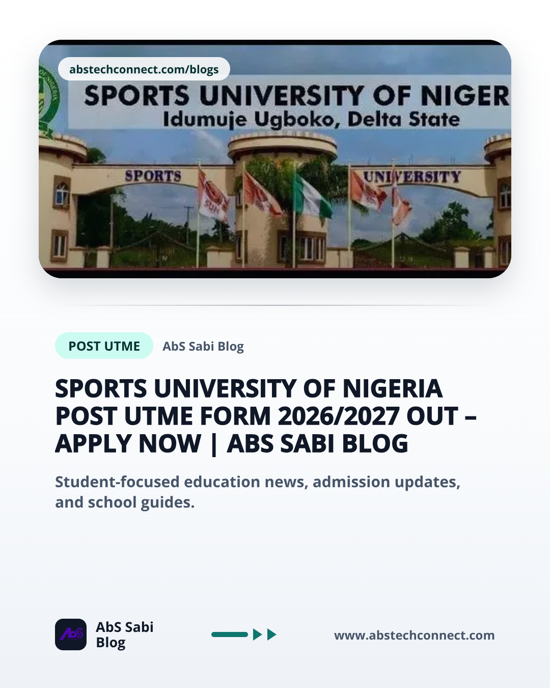 Sports University of Nigeria Post UTME Form 2026/2027 Out – Apply Now