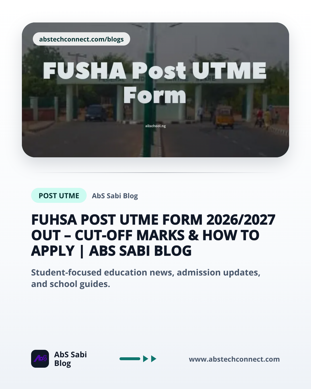 FUHSA Post UTME Form 2026/2027 Out – Cut-Off Marks & How to Apply