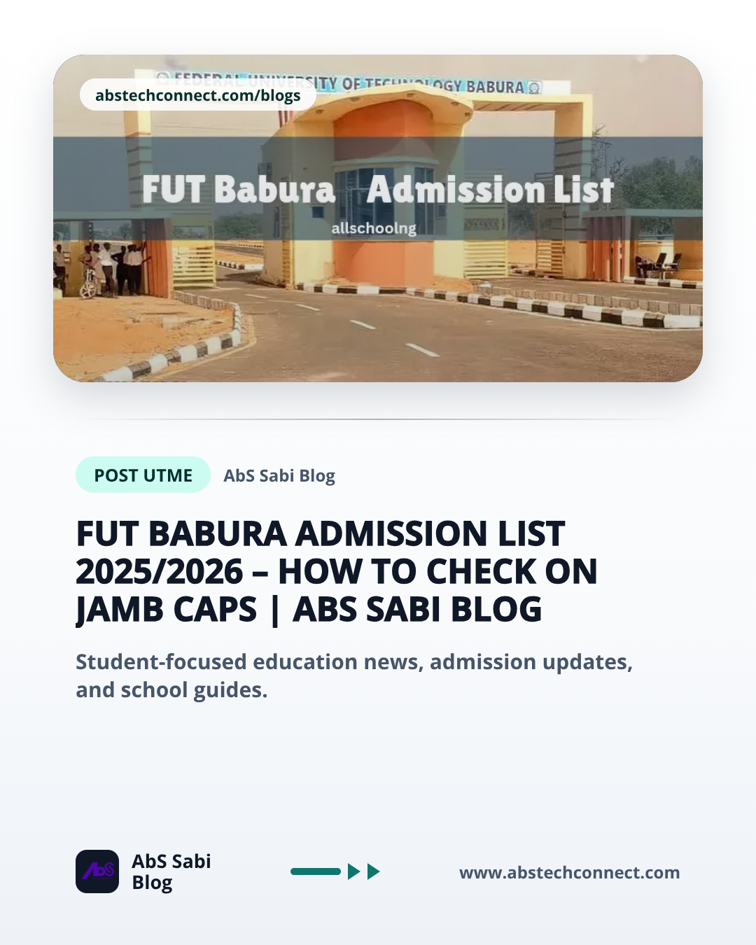 FUT Babura Admission List 2025/2026 – How to Check on JAMB CAPS