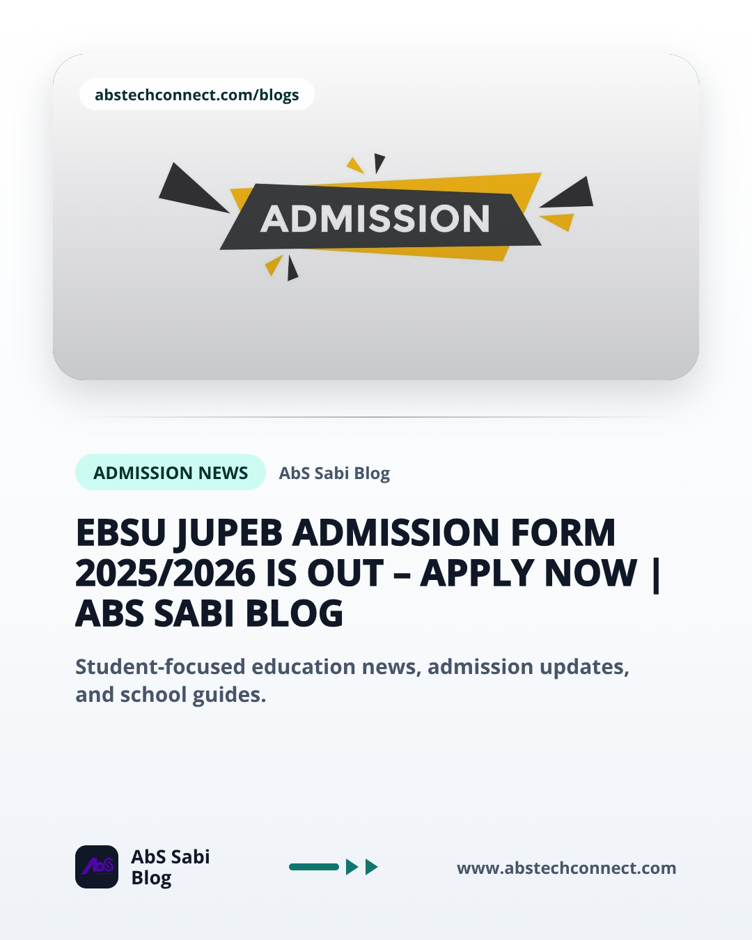 EBSU JUPEB Admission Form 2025/2026 Is Out – Apply Now