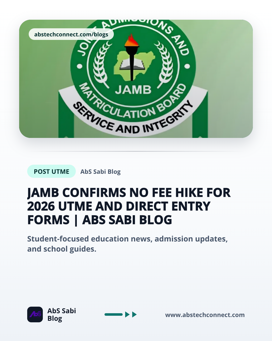 JAMB Confirms No Fee Hike for 2026 UTME and Direct Entry Forms