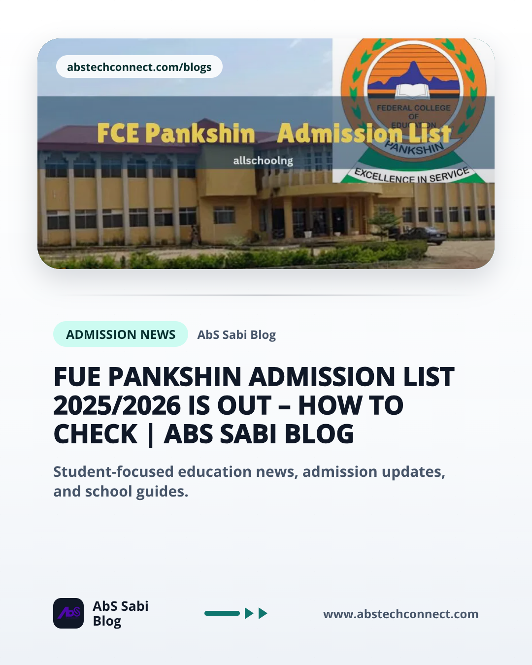FUE Pankshin Admission List 2025/2026 Is Out – How to Check