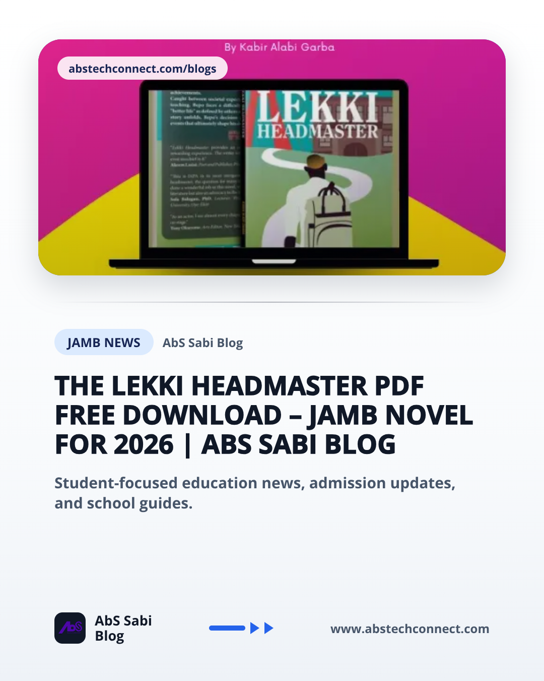 The Lekki Headmaster PDF Free Download – JAMB Novel for 2026