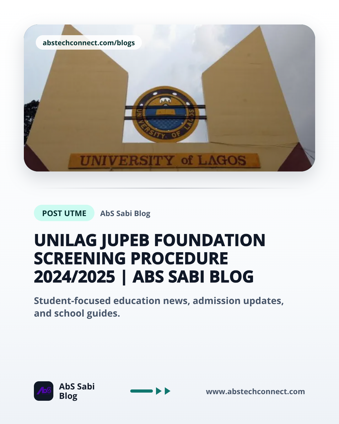 UNILAG JUPEB Foundation Screening Procedure 2024/2025