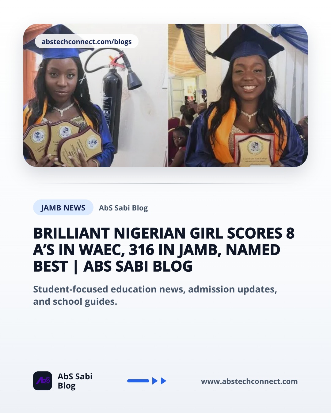 Brilliant Nigerian Girl Scores 8 A’s in WAEC, 316 in JAMB, Named Best