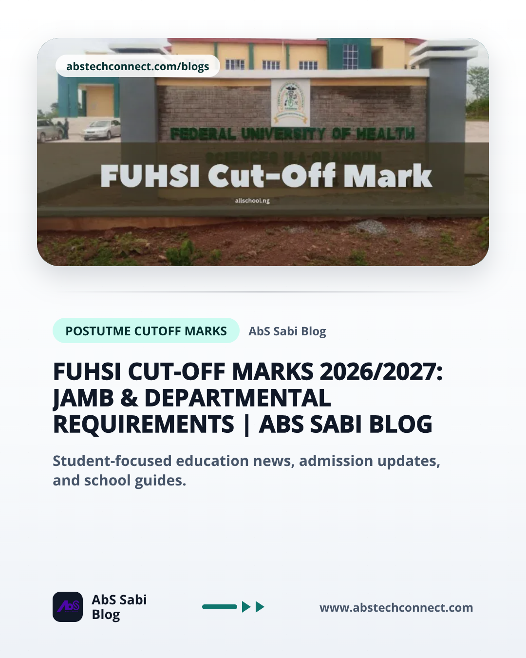 FUHSI Cut-Off Marks 2026/2027: JAMB & Departmental Requirements