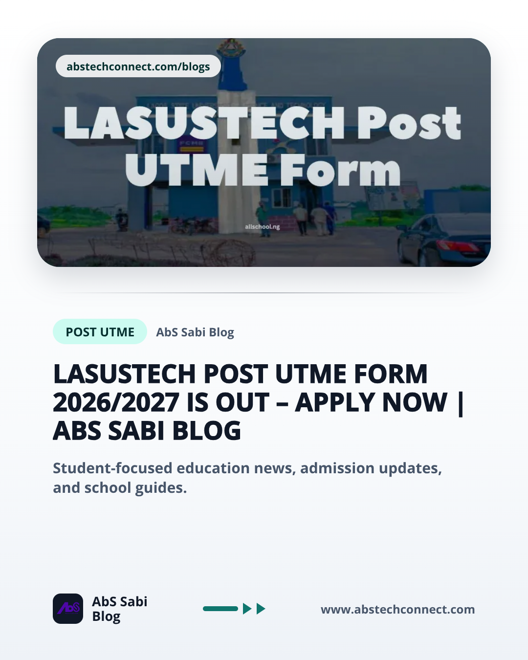 LASUSTECH Post UTME Form 2026/2027 Is Out – Apply Now