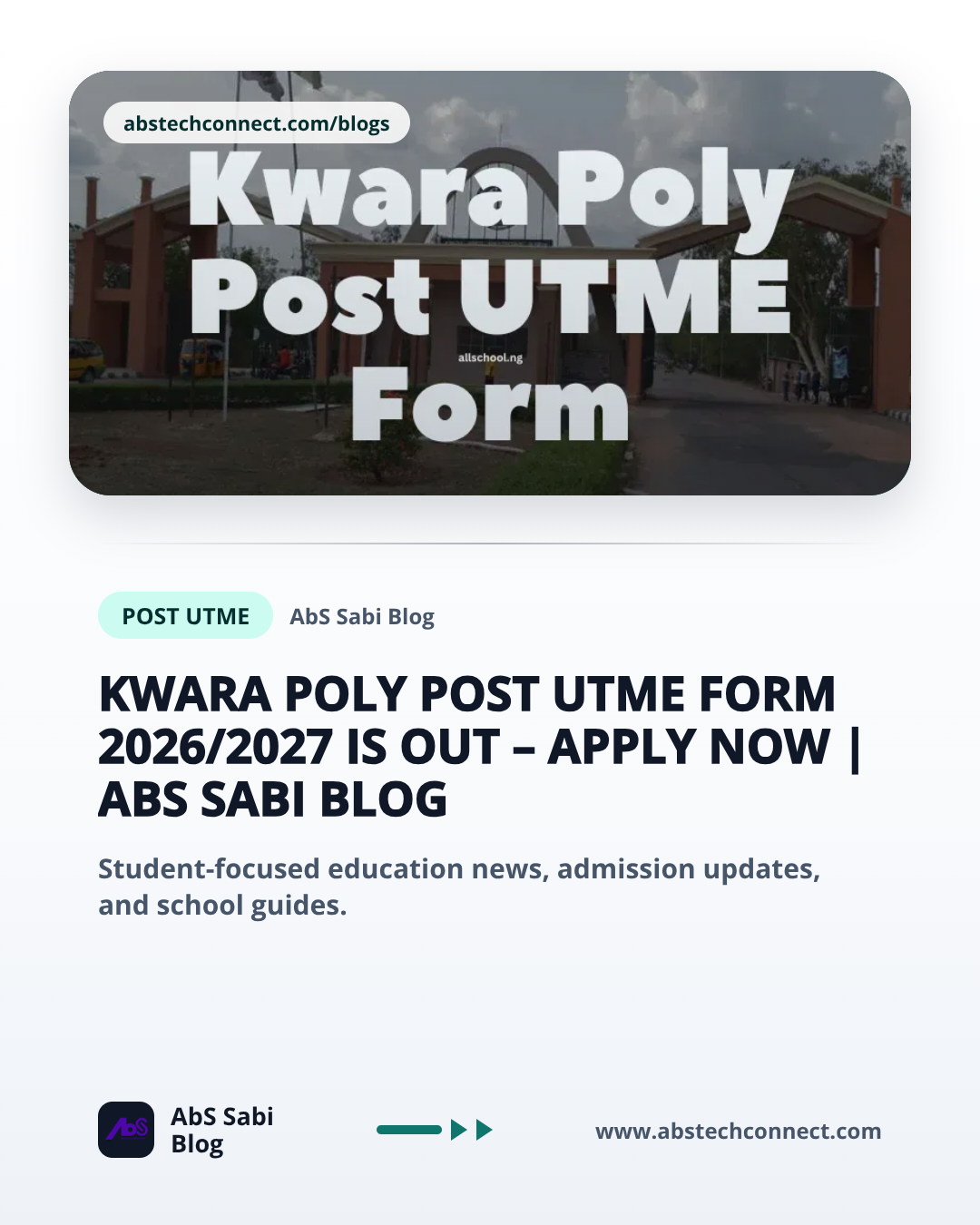 Kwara Poly Post UTME Form 2026/2027 Is Out – Apply Now