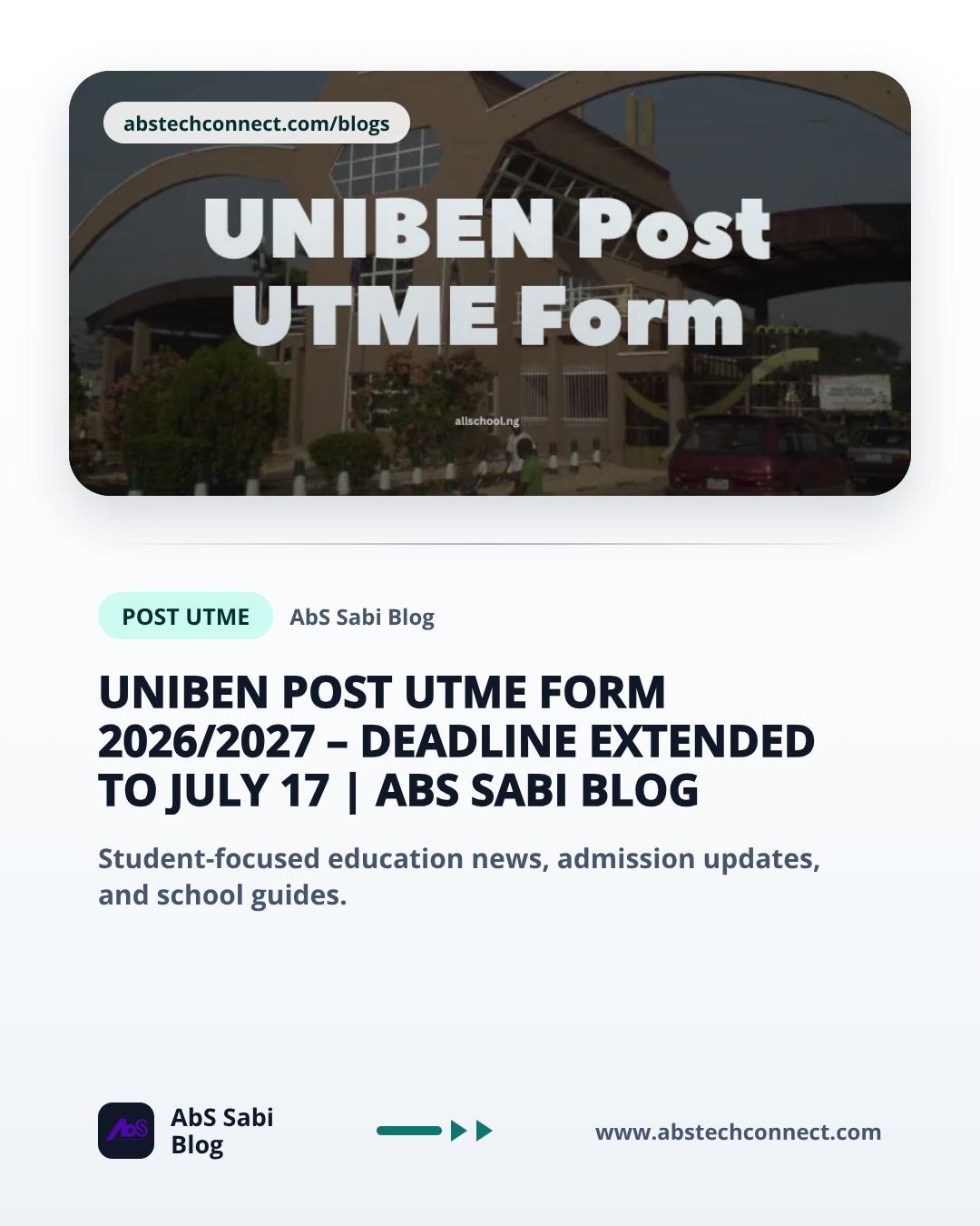 UNIBEN Post UTME Form 2026/2027 – Deadline Extended to July 17