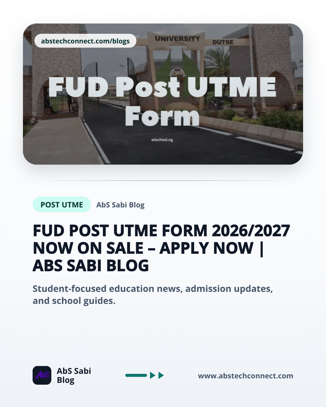 FUD Post UTME Form 2026/2027 Now on Sale – Apply Now