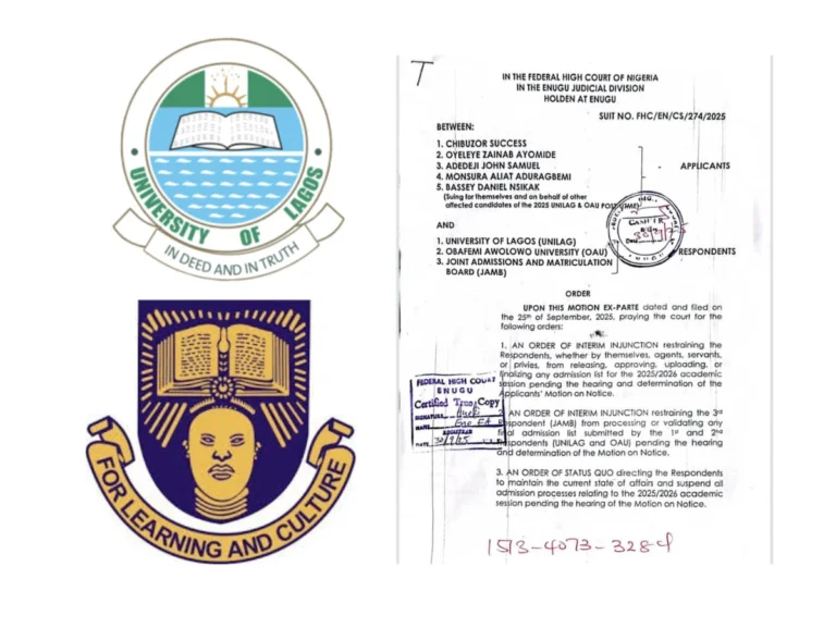 Post-UTME Glitch: Court Orders UNILAG, OAU To Suspend 2025/2026 Admission Process
