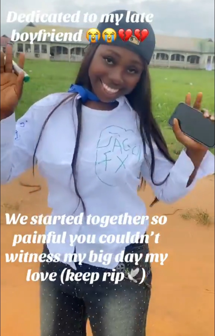 Lady Honours Late Boyfriend By Signing His Name On Her University Sign-Out Shirt In Touching Tribute